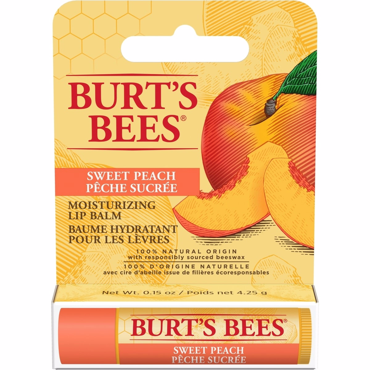 Burt's Bees 100% 天然起源保濕唇膏，甜桃香味