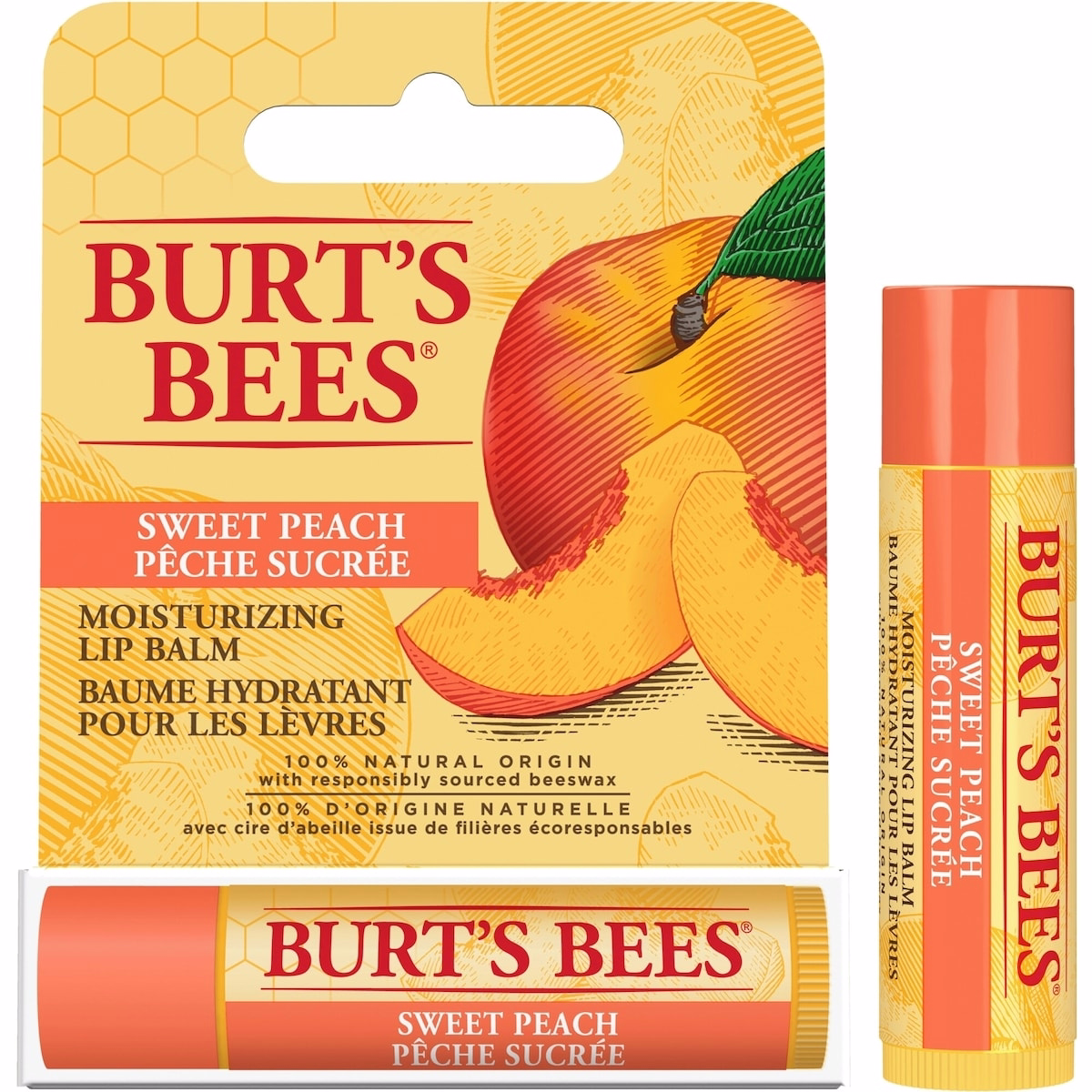 Burt's Bees 100% 天然起源保濕唇膏，甜桃香味