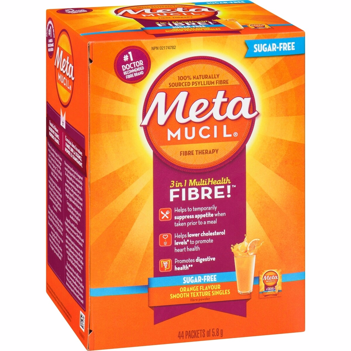 3 in 1 MultiHealth Fibre! Sugar-Free Fiber Suplement Powder Packets, Orange, 44 x 5.8 g