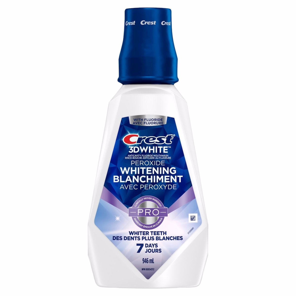 3D White Peroxide Mouthwash/Mouth Rinse, Strengthens Enamel, Whitens Teeth, Prevents Cavities, Alcohol Free, Contains Fluoride, Wintermint Flavor