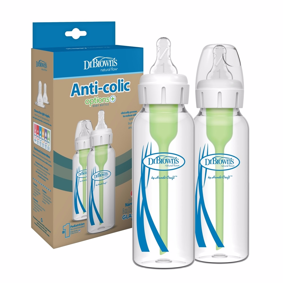 8oz/250ml Options+ GLASS Narrow Bottle 2pk