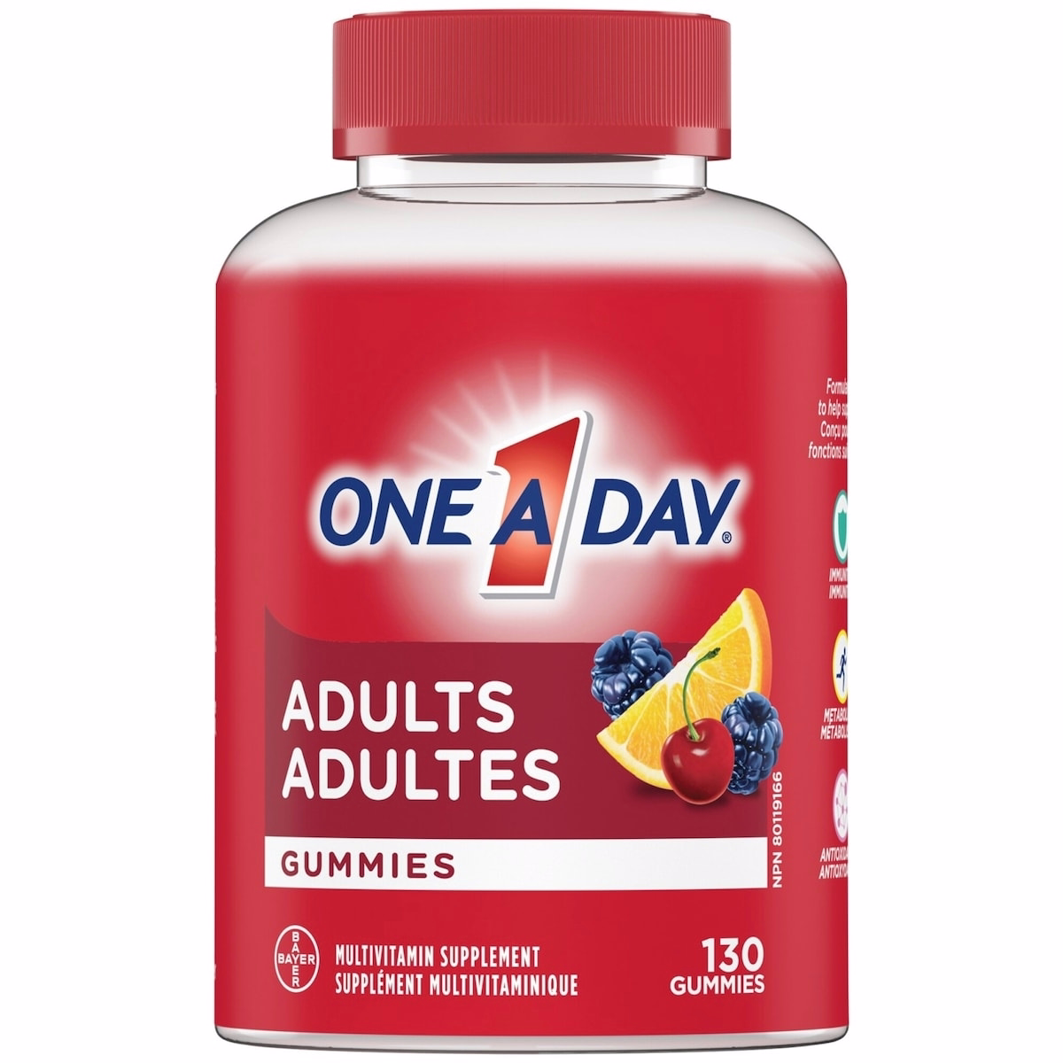 Gommes Multivitamines Adulte One A Day - Gommes quotidiennes pour hommes et femmes avec vitamines A, B6, B12, C, D, E, biotine et zinc, soutien immunitaire et santé osseuse