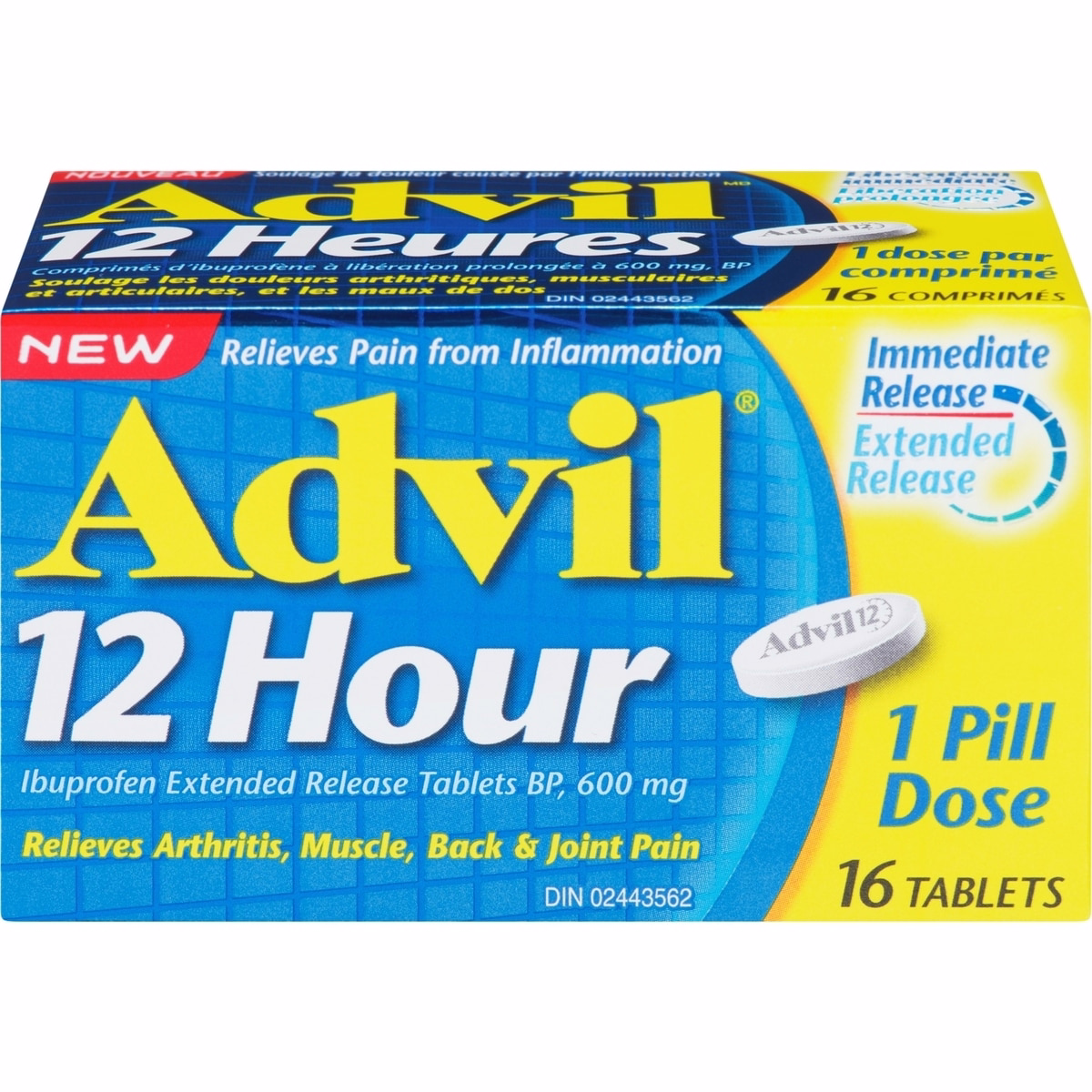 Advil 12 Hour Tablets for Extended Pain Relief, 600 mg Ibuprofen, 16 Count