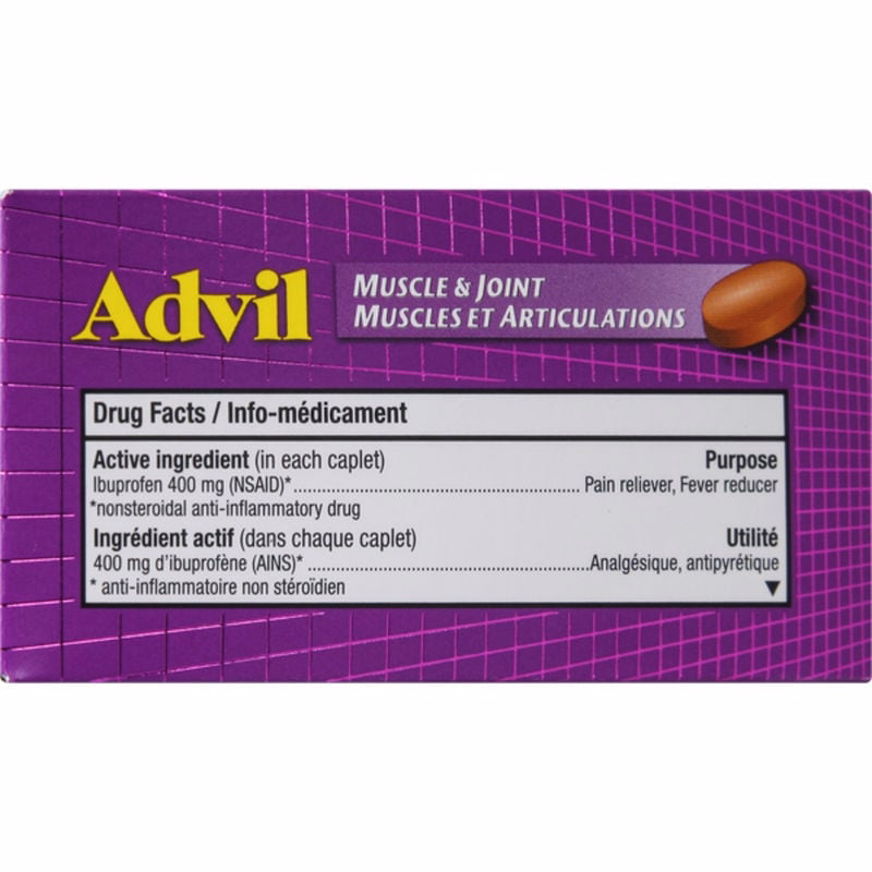 Advil Muscle and Joint Extra Strength Caplets for Inflammation Pain Relief, 400 mg Ibuprofen, 72 Count Advil Muscle and Joint Extra Strength Caplets for Inflammation Pain Relief, 400 mg Ibuprofen, 72 Count