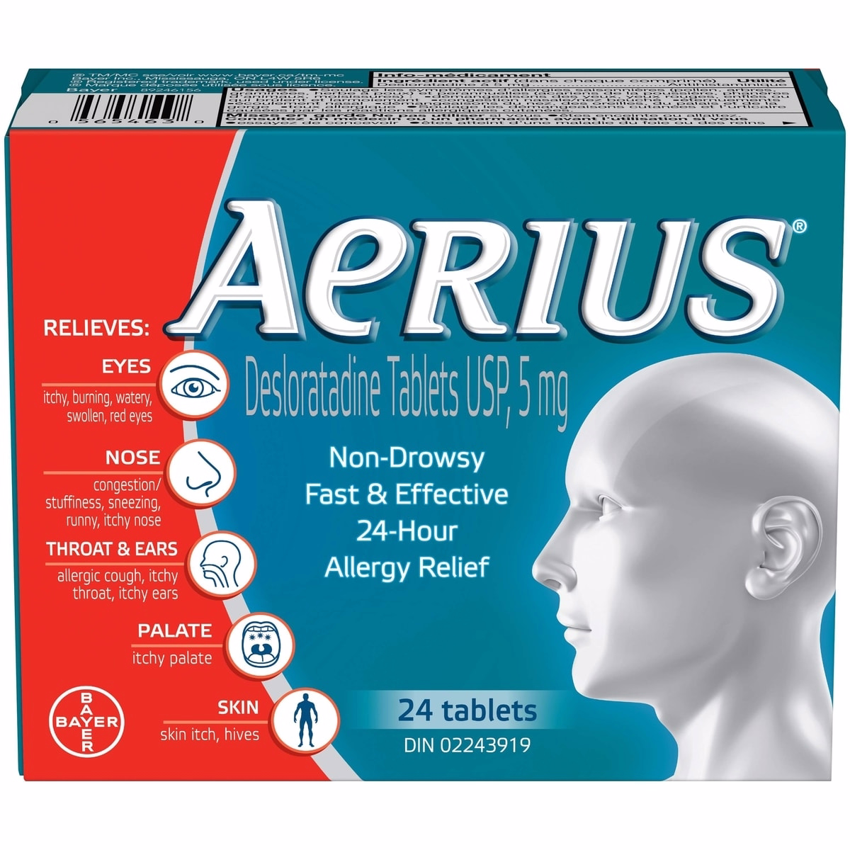 AERIUS Allergy Medicine, Fast Relief, 24-Hour, Non-Drowsy, 15 Symptoms, 24 Tablets