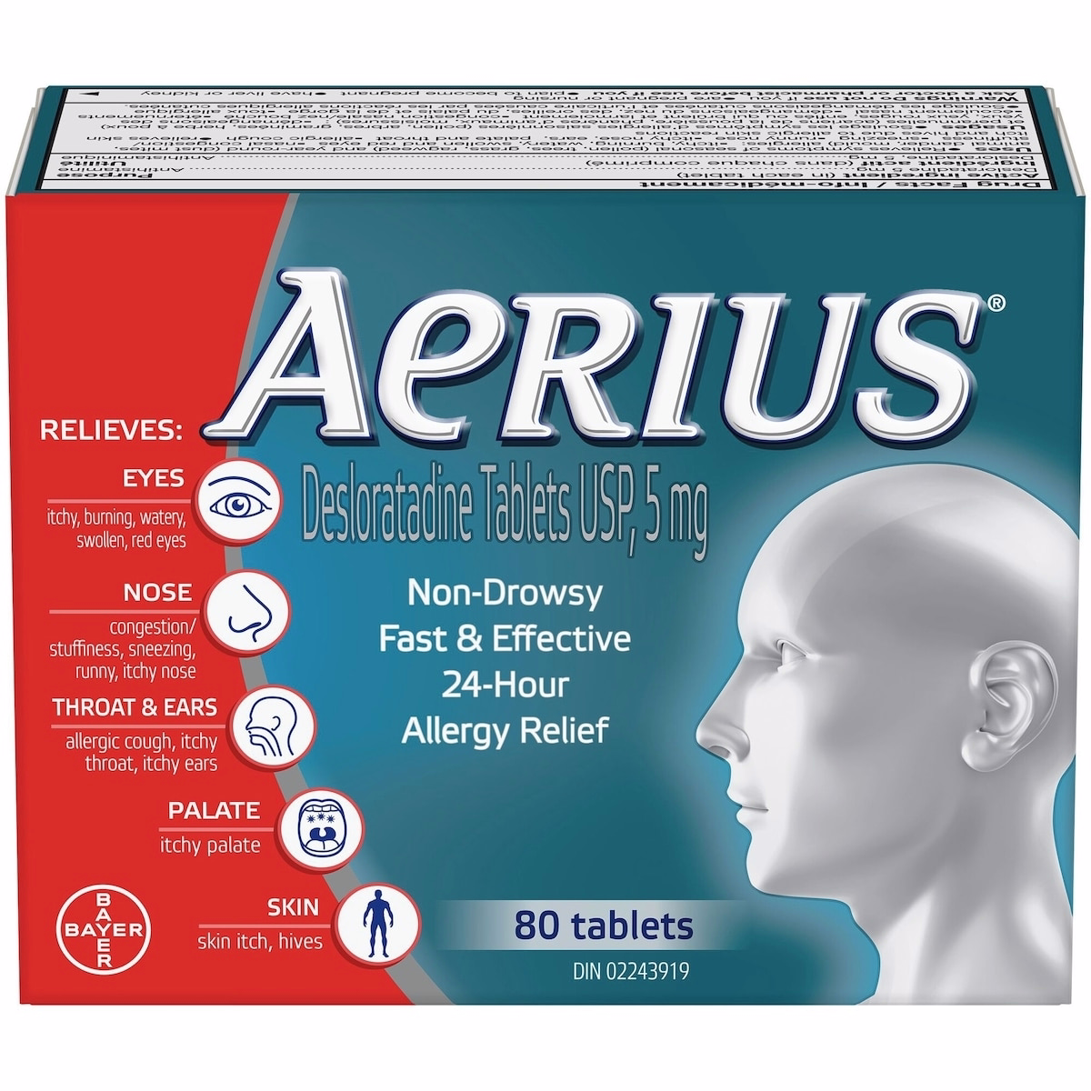 Aerius Allergy Medicine, Fast Relief, 24-Hour, Non-Drowsy, 15 Symptoms, 80 Tablets