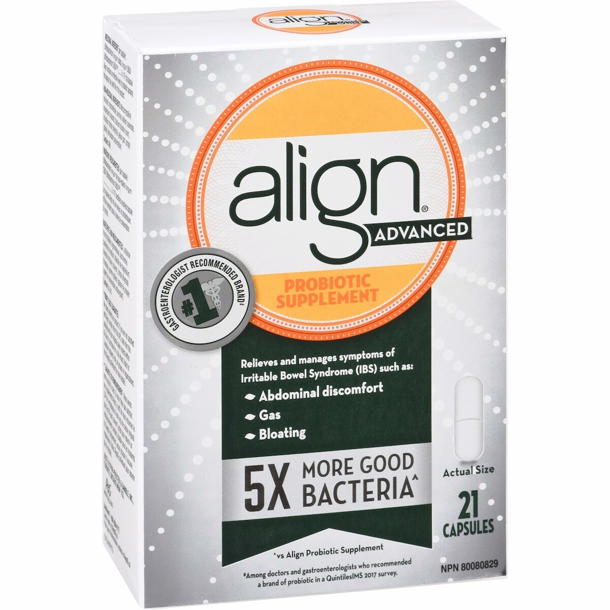 Align Advanced Probiotic, daily probiotic supplement for digestive care, 21 vegetarian capsules, #1 Recommended Probiotic Brand by Doctors‡