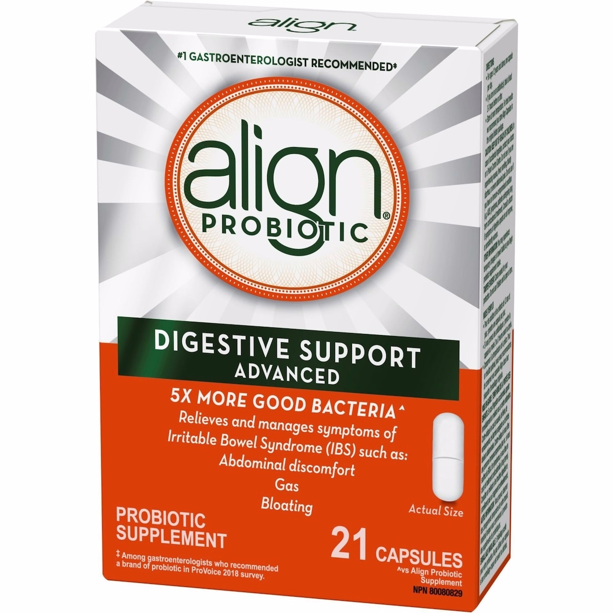 Align Advanced Probiotic, daily probiotic supplement for digestive care, 21 vegetarian capsules, #1 Recommended Probiotic Brand by Doctors‡ Align Advanced Probiotic, daily probiotic supplement for digestive care, 21 vegetarian capsules, #1 Recommended Probiotic Brand by Doctors‡