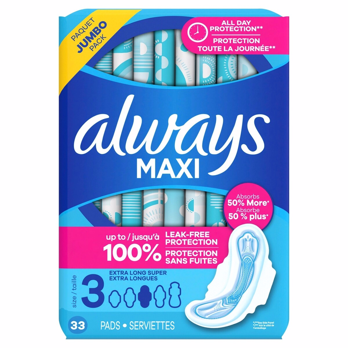 Always Maxi 護墊 3號尺寸 超長 超強吸收 無香，附護翼，33片