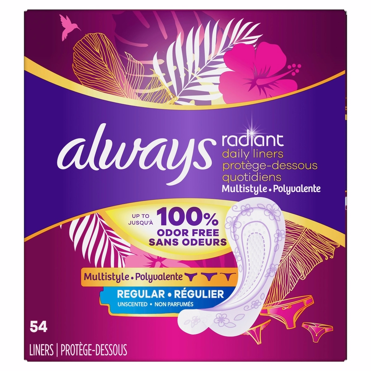 Always Radiant 日常多款式護墊 常規吸收力 無香型，54 顆裝