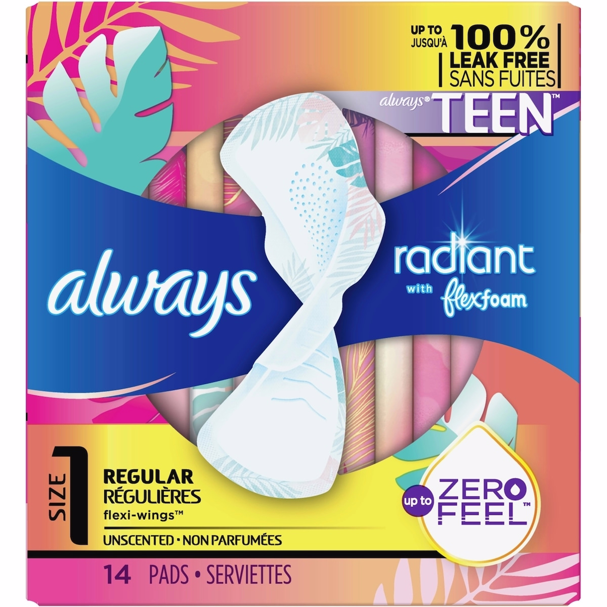 Always Radiant FlexFoam Teen Pads 普通吸收力 帶翼，14片裝