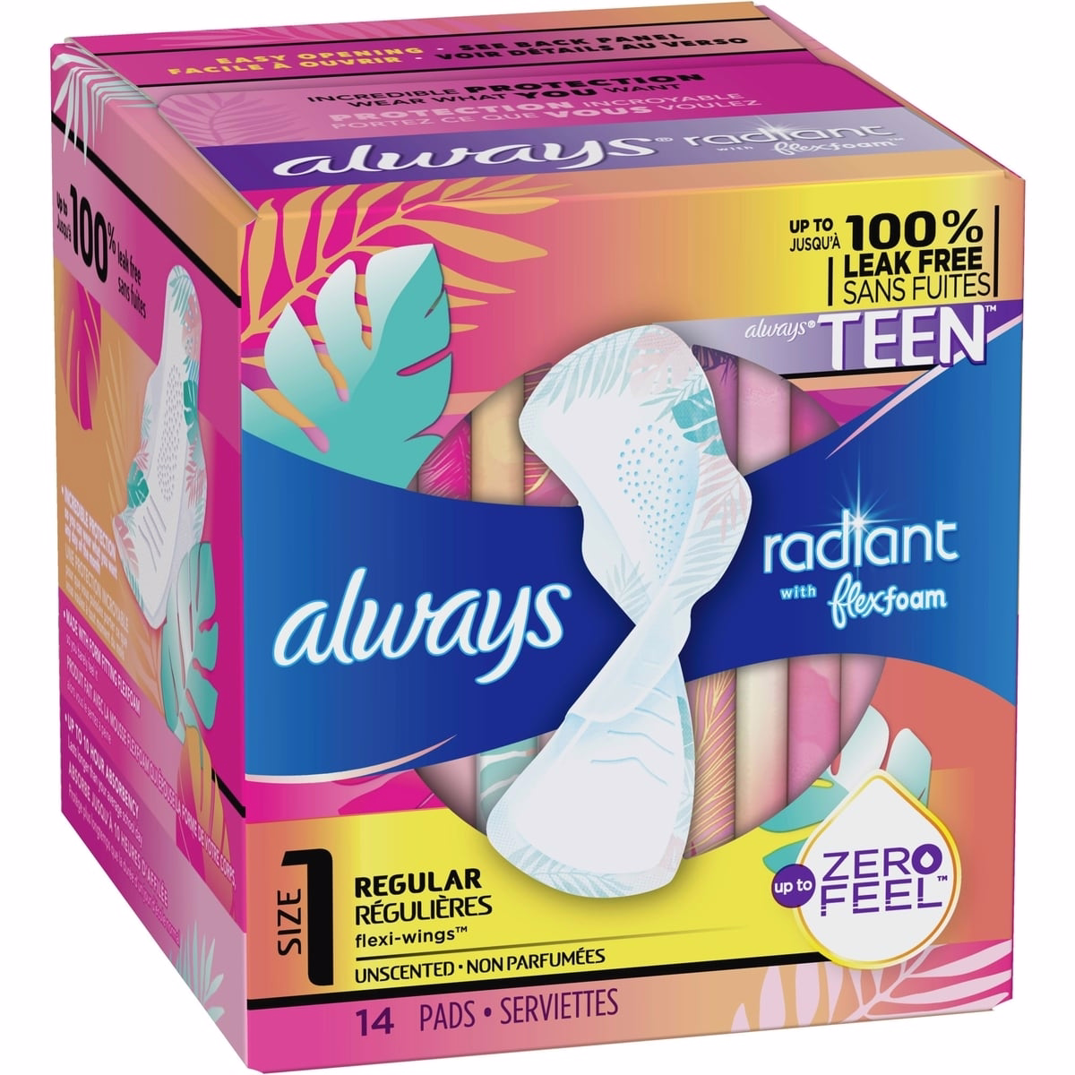 Always Radiant FlexFoam Teen Pads Regular Absorbency with Wings, 14 Count Always Radiant FlexFoam Teen Pads Regular Absorbency with Wings, 14 Count