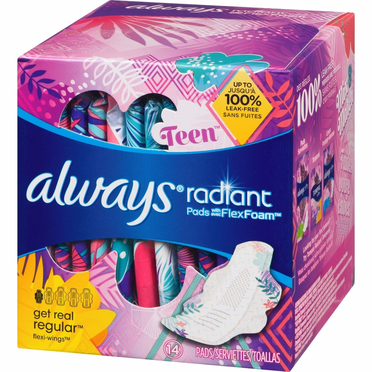 Always Radiant FlexFoam Teen Pads Regular Absorbency with Wings, 14 Count Always Radiant FlexFoam Teen Pads Regular Absorbency with Wings, 14 Count