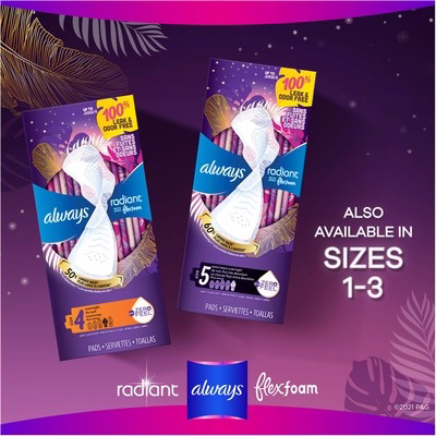 Always Radiant Overnight Sanitary Pads With Wings - Scented - Size 4 - 28ct Always Radiant Overnight Sanitary Pads With Wings - Scented - Size 4 - 28ct