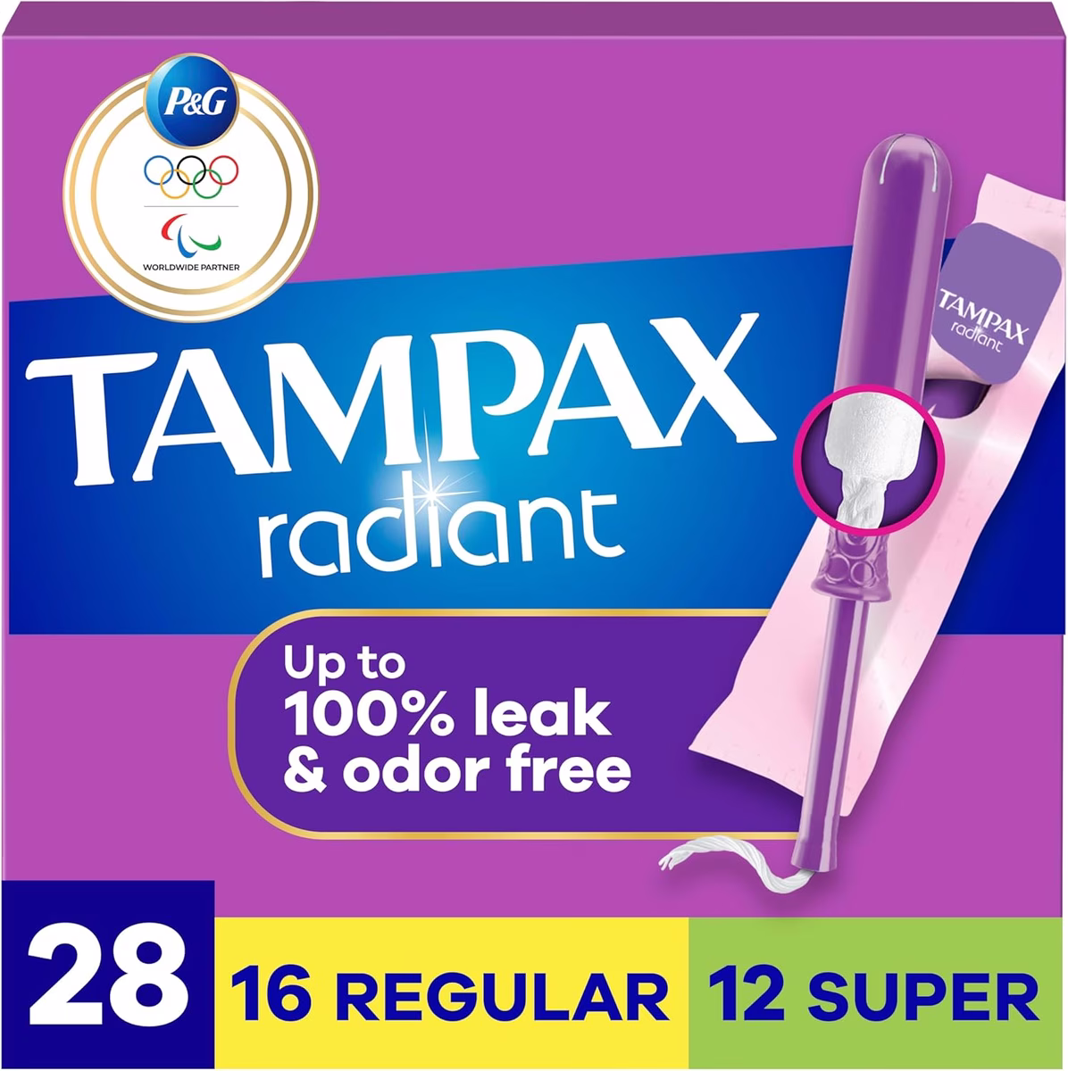 Radiant Tampons Duo Pack with LeakGuard Braid, Regular/Super Absorbency, Unscented