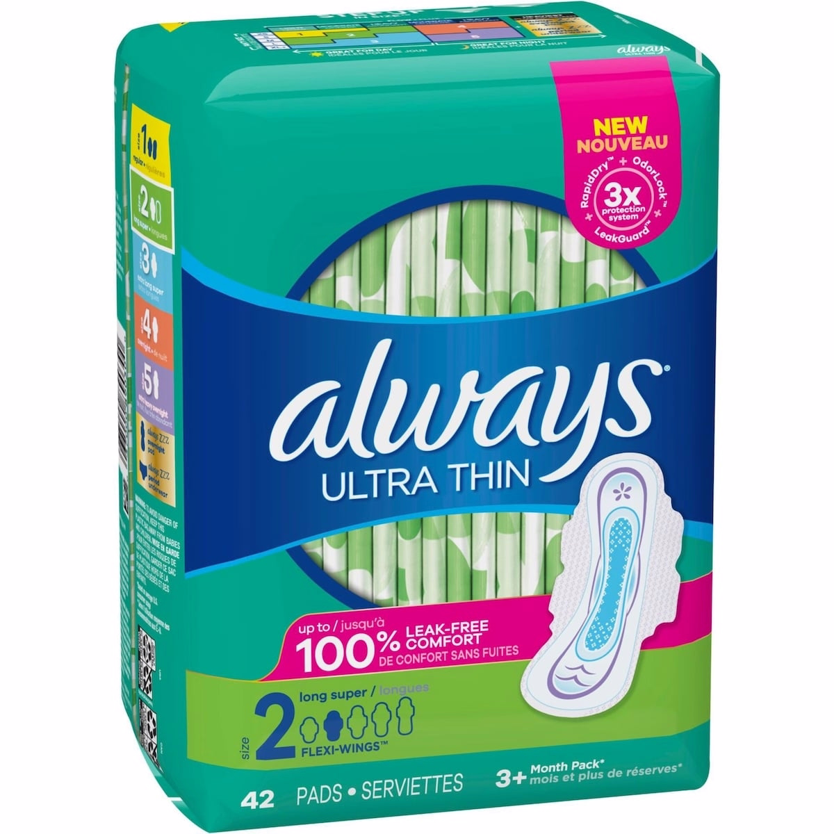 Always Ultra Thin Pads Size 2 Long Absorbency Unscented with Wings, 42 Count