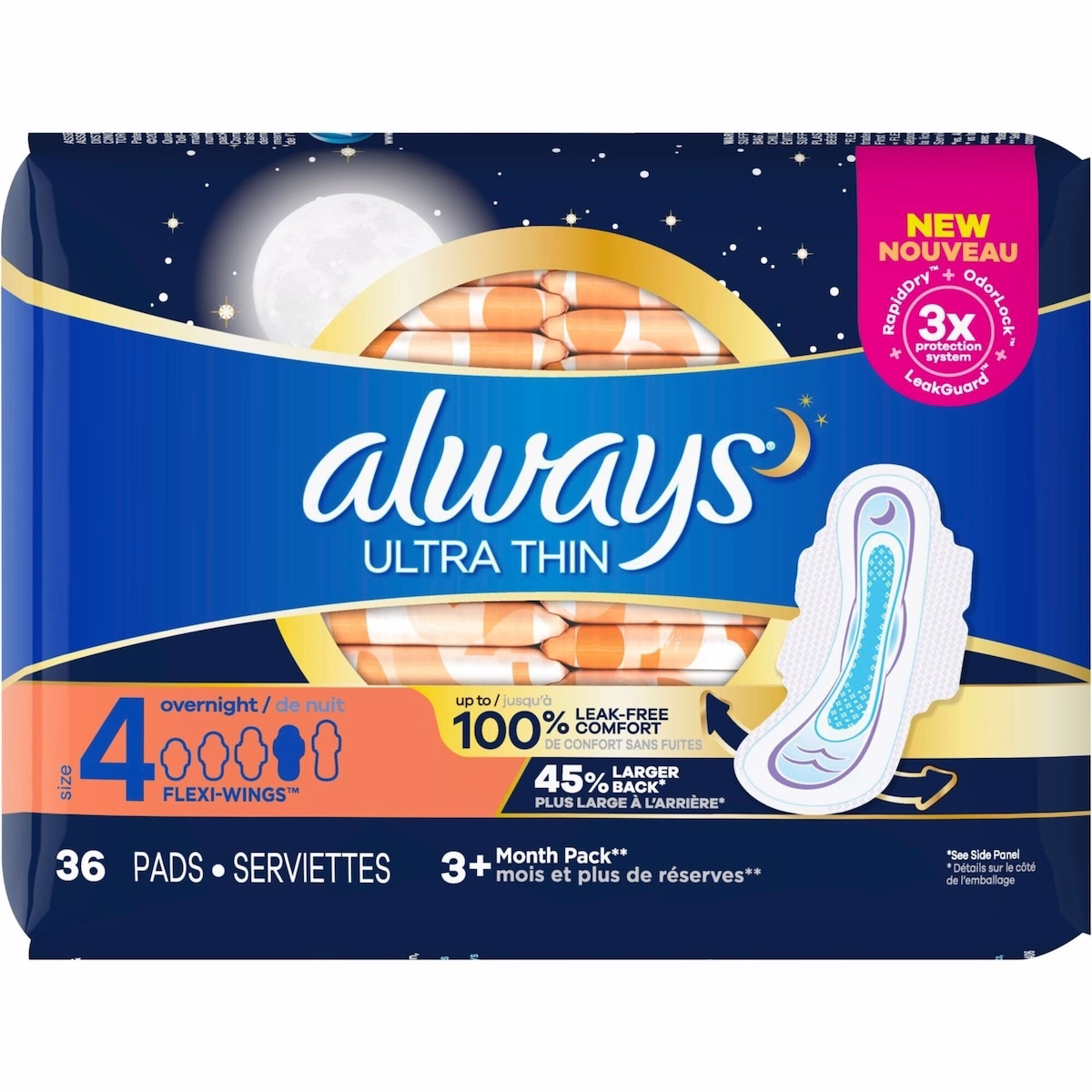 Always Ultra Thin Pads Size 4 Overnight Absorbency Unscented with Wings, 36 Count Always Ultra Thin Pads Size 4 Overnight Absorbency Unscented with Wings, 36 Count