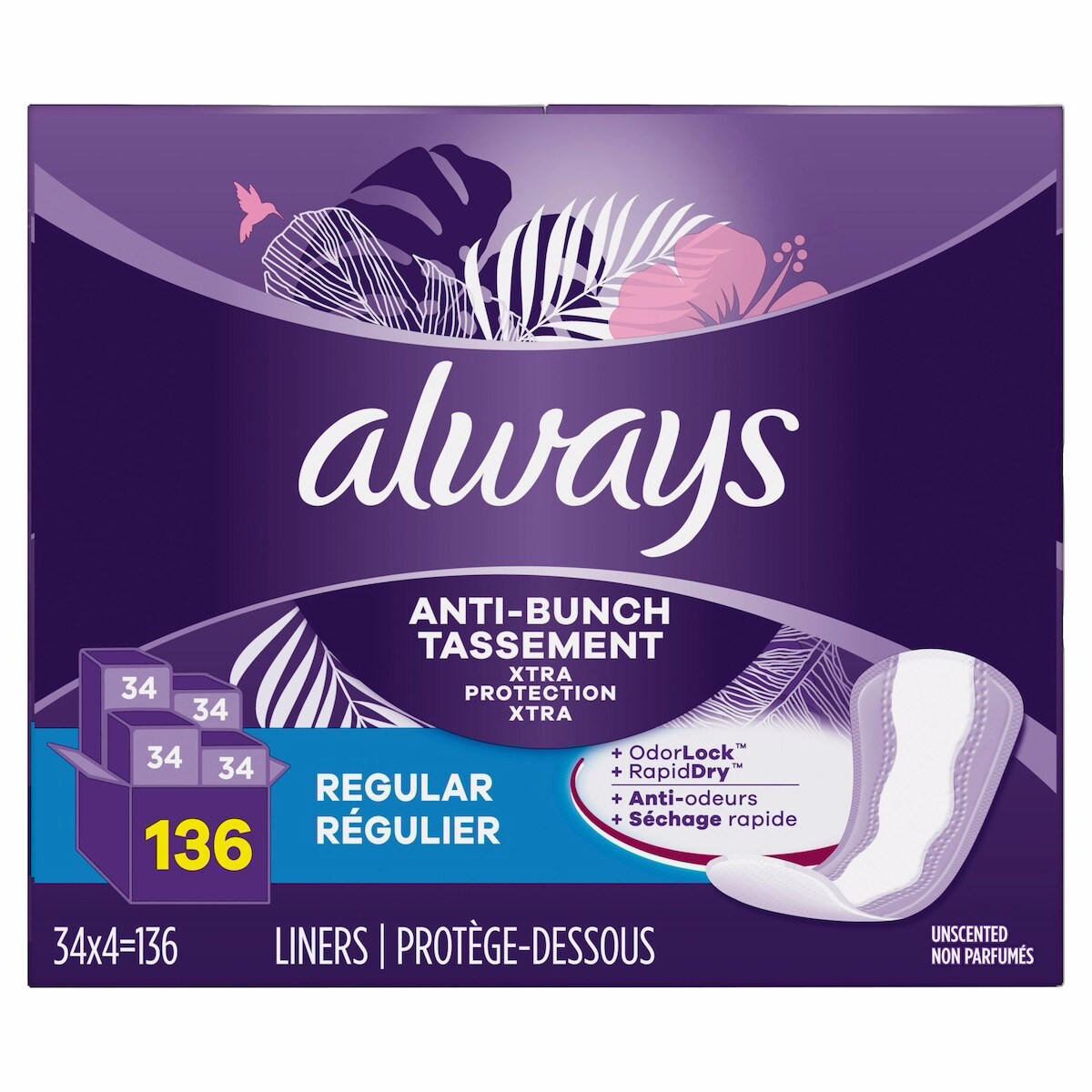 Always 抗堆疊加強日用護墊，常規長度，無香。