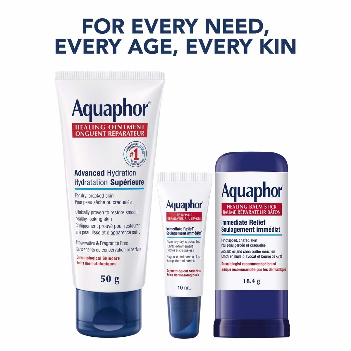 Aquaphor Skin Essentials Routine, Gift Set for All Skin Types, Includes Healing Ointment, Lip Balm, and Healing Balm Stick, 3-Piece Skincare Set