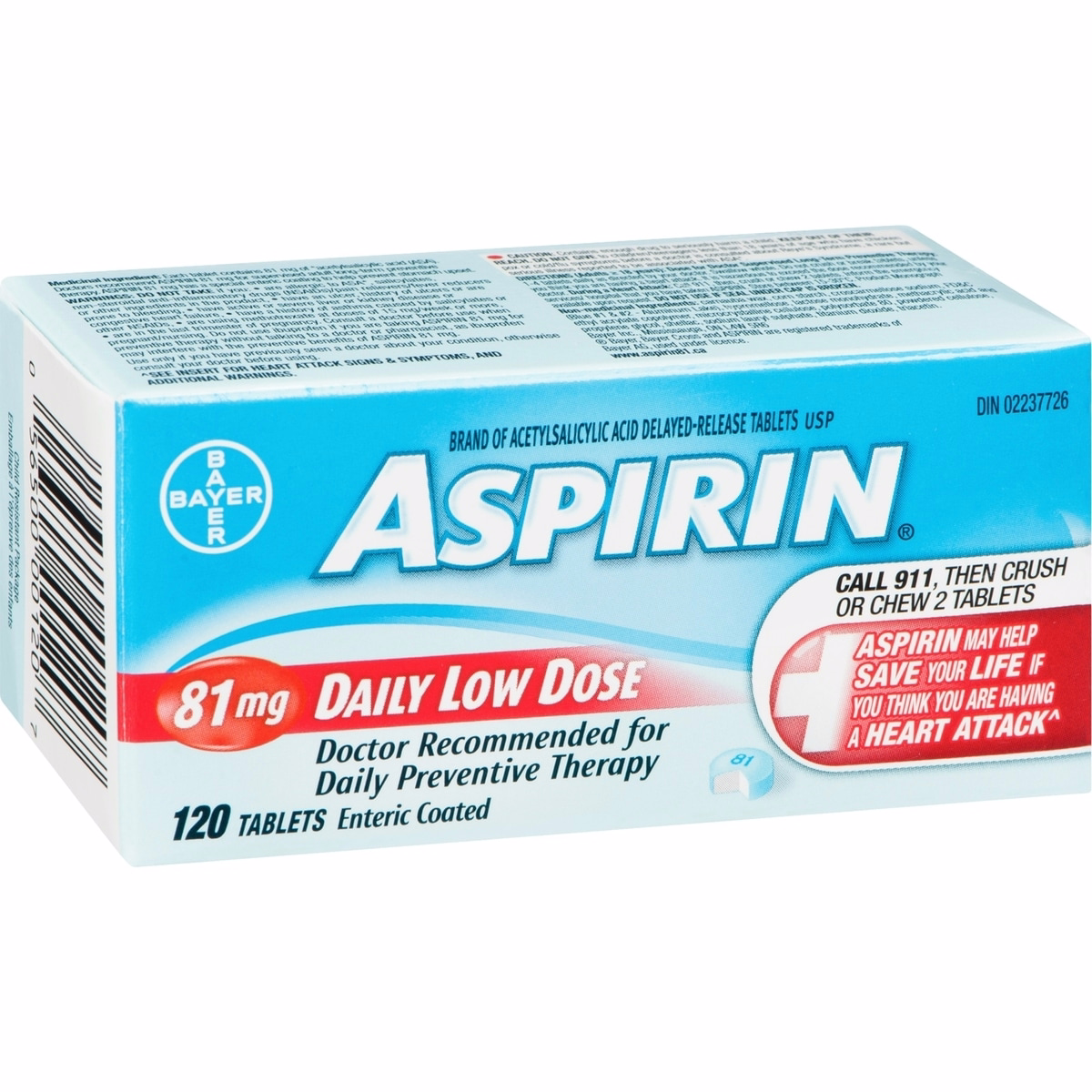 ASPIRIN 81mg, Daily Low Dose Enteric Coated Tablets, 120 Tablets