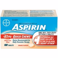 Aspirin ASPIRIN 81mg, Daily Low Dose Quick Chews, Orange Flavour, 100 Tablets 100.0 TAB