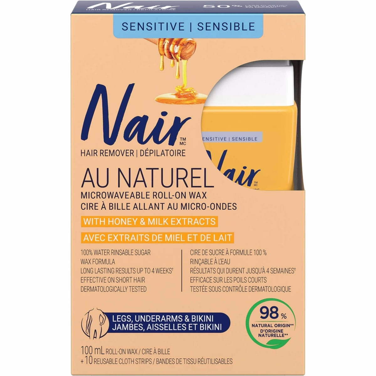 Au Naturel ロールオンワックスリムーバー（蜂蜜とミルクエキス入り）