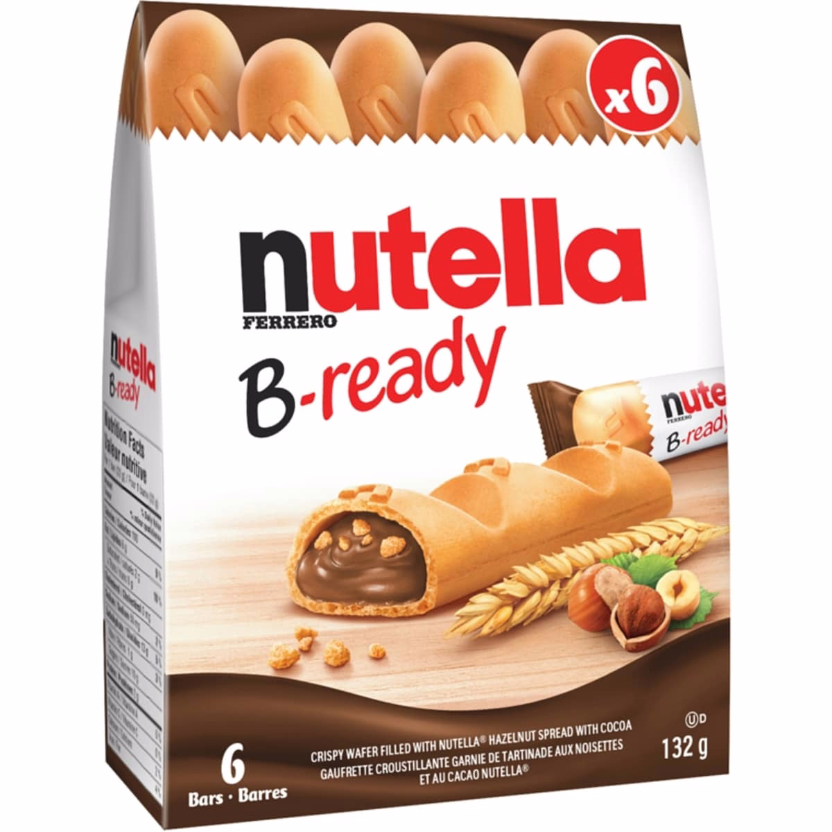 B-READY, Snack Bars, Crunchy wafer filled with delicious NUTELLA, 6 bars per pack