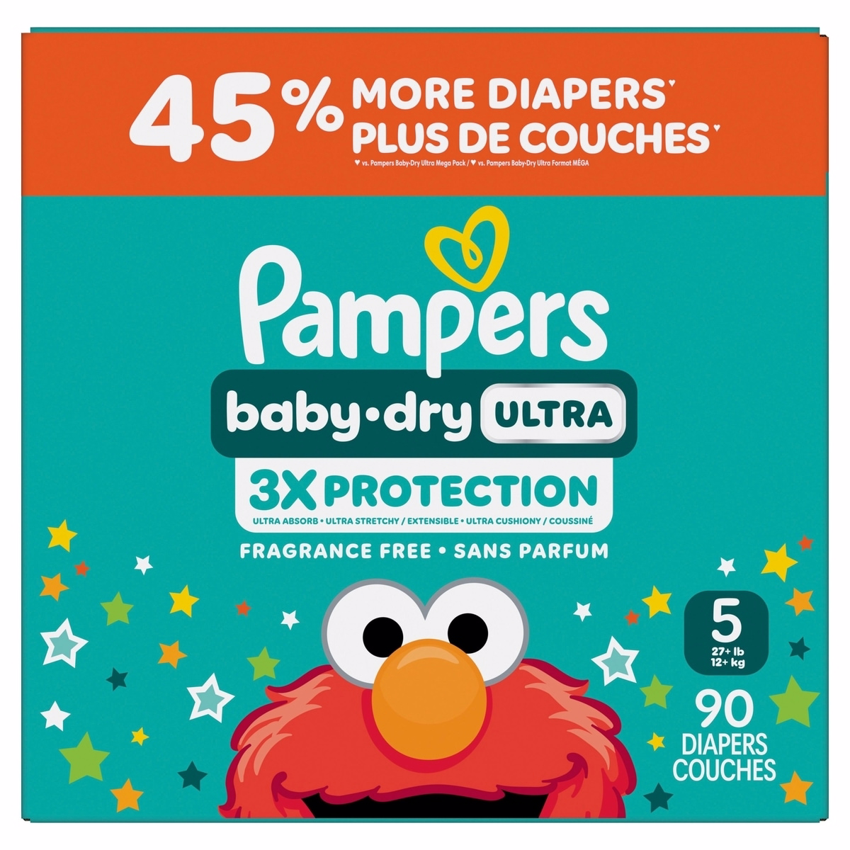 Baby Dry Ultra Diapers, Size 5 (20-37 lbs), 90 Count, Absorbent Disposable Diapers