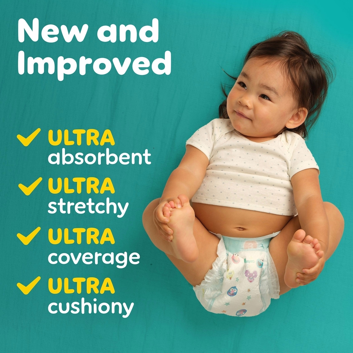 Baby Dry Ultra Diapers, Size 6 (23-44 lbs), 72 Count, Absorbent Disposable Diapers