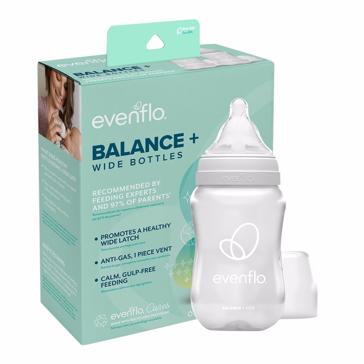 Balance+ 寬口寶寶奶瓶，9oz，2入