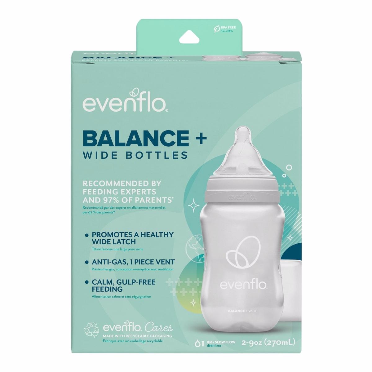 Balance+ 寬口寶寶奶瓶，9oz，2入