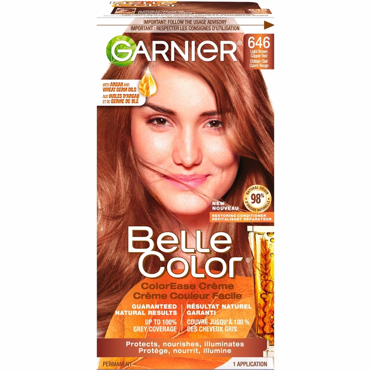 Belle Color Permanent Hair Dye, 100% Grey Coverage, Enriched with Argan Oil and Wheat Germ Oils - 1 Application