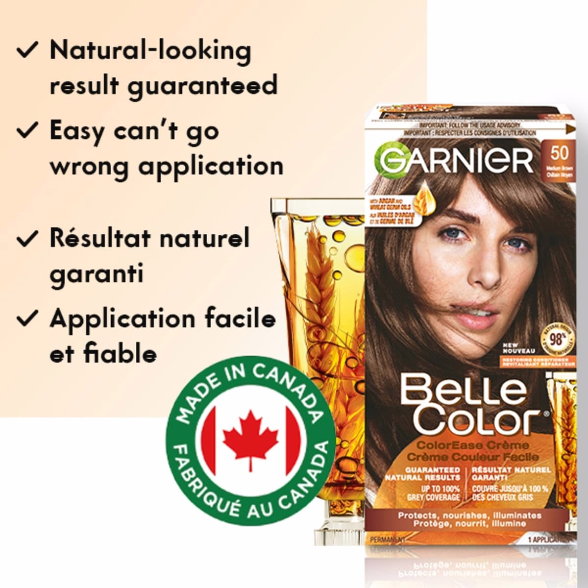 Belle Color Permanent Hair Dye, 113 Extra Light Golden Blonde, 100% Grey Coverage, Enriched with Argan Oil and Wheat Germ Oils - 1 Application