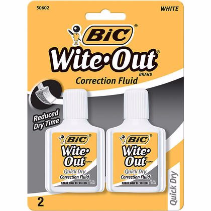 BIC Wite-Out Brand Quick Dry Correction Fluid, 22Ml, White, Goes on Easy with a Reduced Dry Time, 2-Count White
