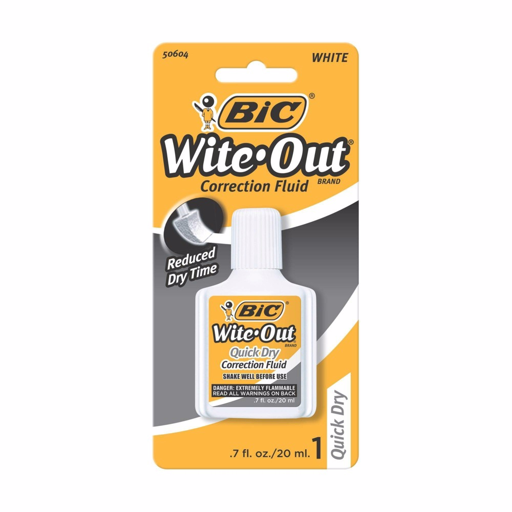 BIC Wite-Out Quick Dry Correction Fluid, Foam Applicator, 20 Ml, White, 1 Pack