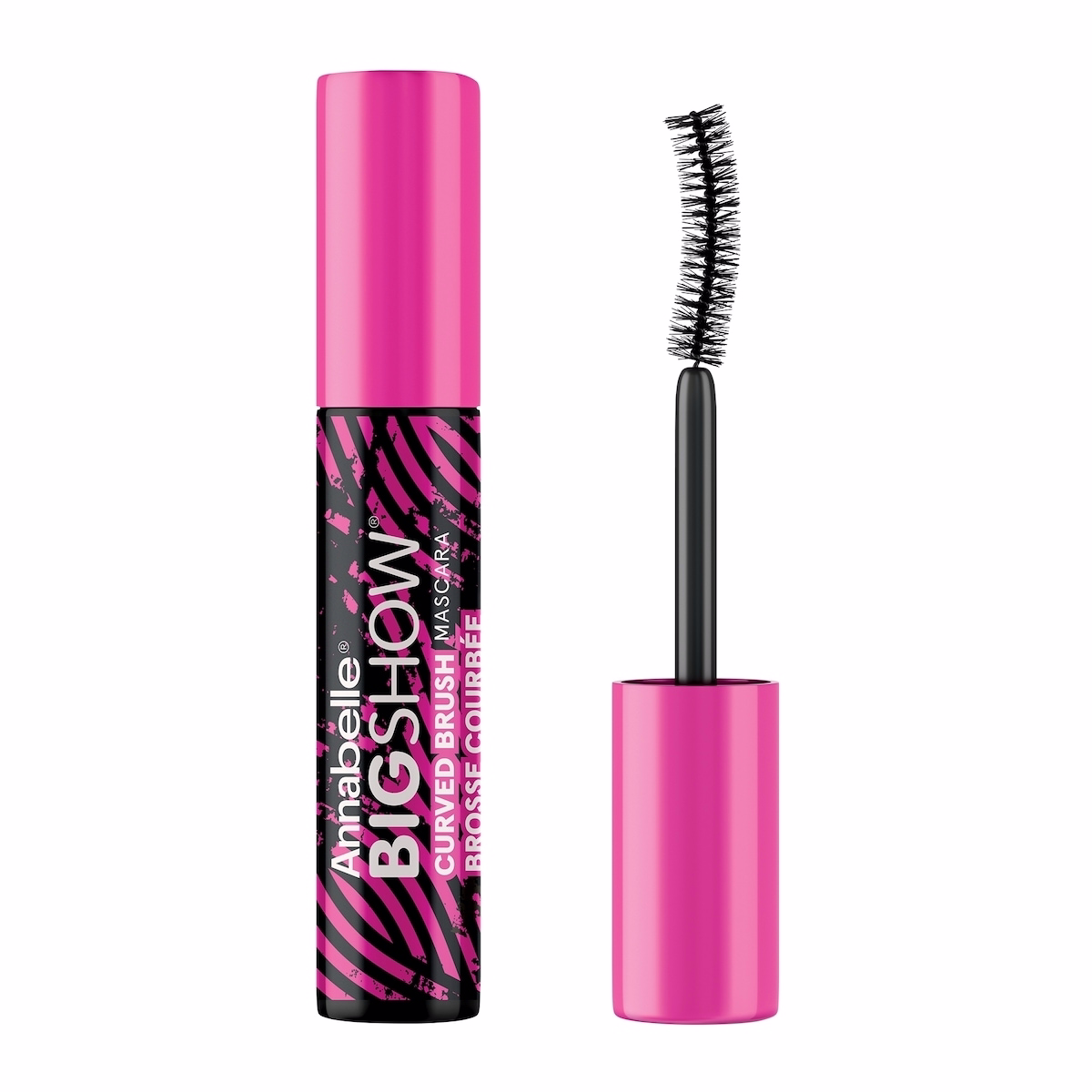 Bigshow Curved Brush Mascara Blackest Black with instant curve-setting formula and enriched with carnauba wax