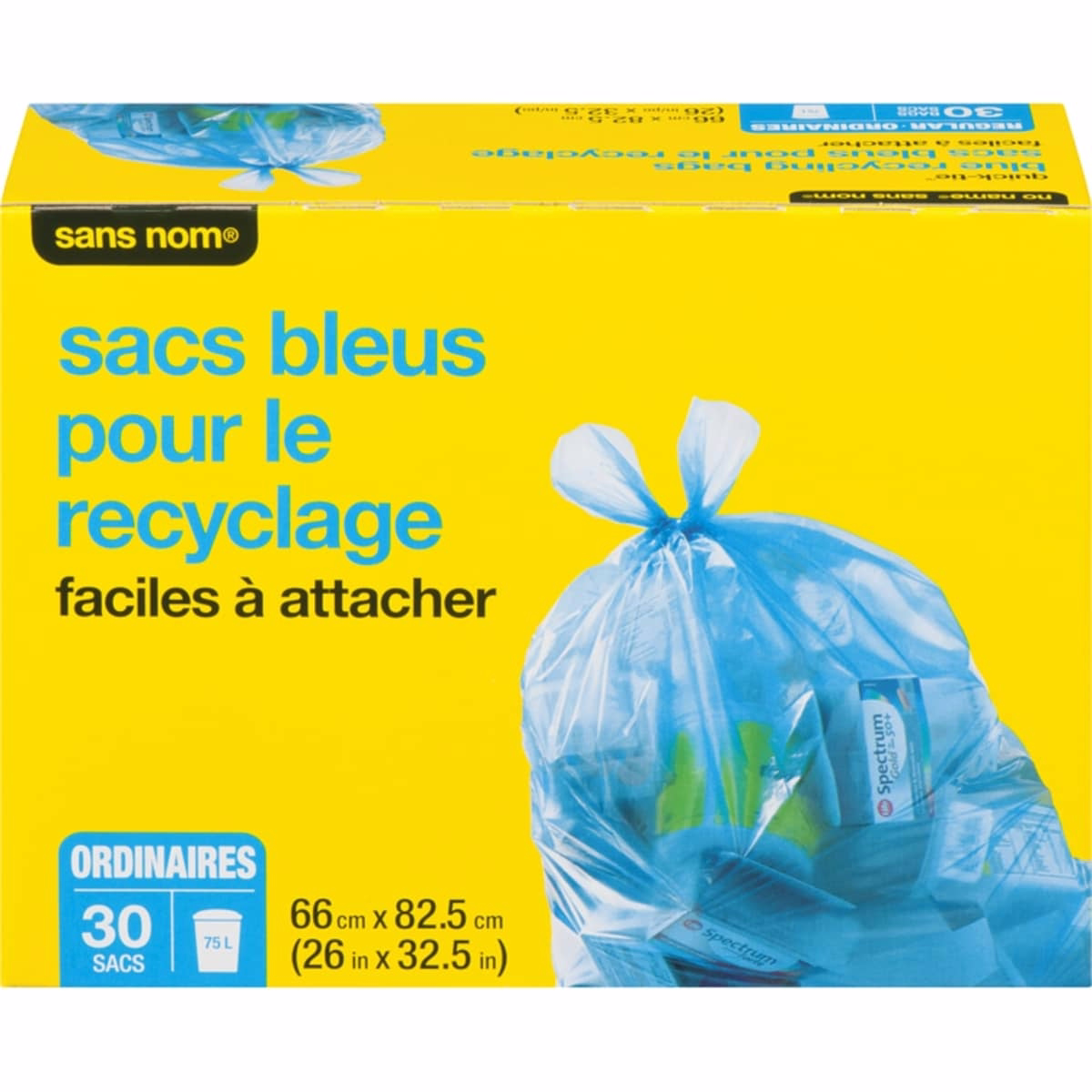 Blue Recycling Bags Quick-Tie Regular 75 L