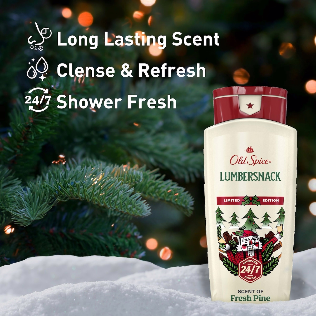 Body Wash for men, Holidudes Limited Edition, 24/7 Holiday Freshness, Lasting Scent and Rich Lather, Lumbersnack, Fresh Pine Scent, Stocking Stuffer,