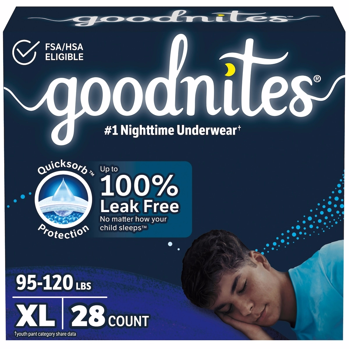 Boys' Nighttime Bedwetting Underwear, Size Extra Large (95-140+ lbs)