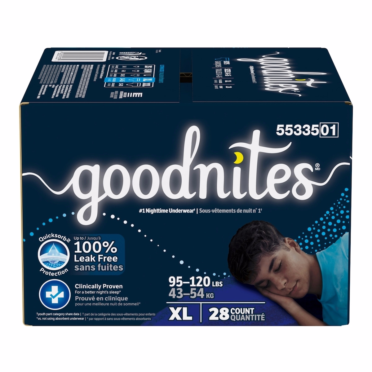 Boys' Nighttime Bedwetting Underwear, Size Extra Large (95-140+ lbs)