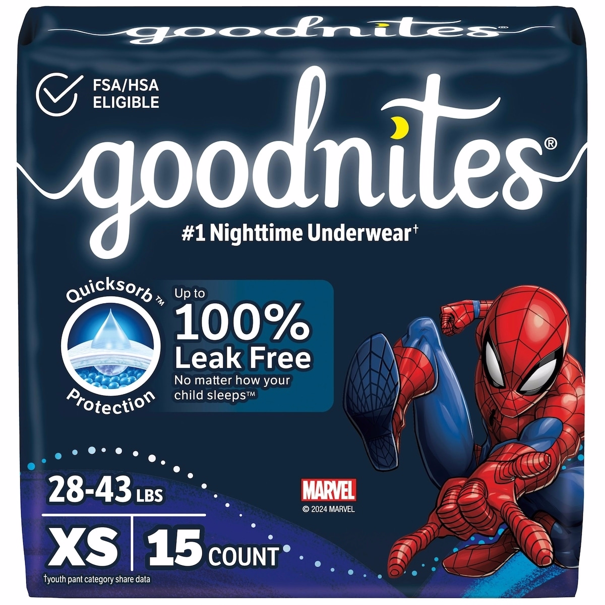 Boys' Nighttime Bedwetting Underwear, Size Extra Small (28-43 lbs)