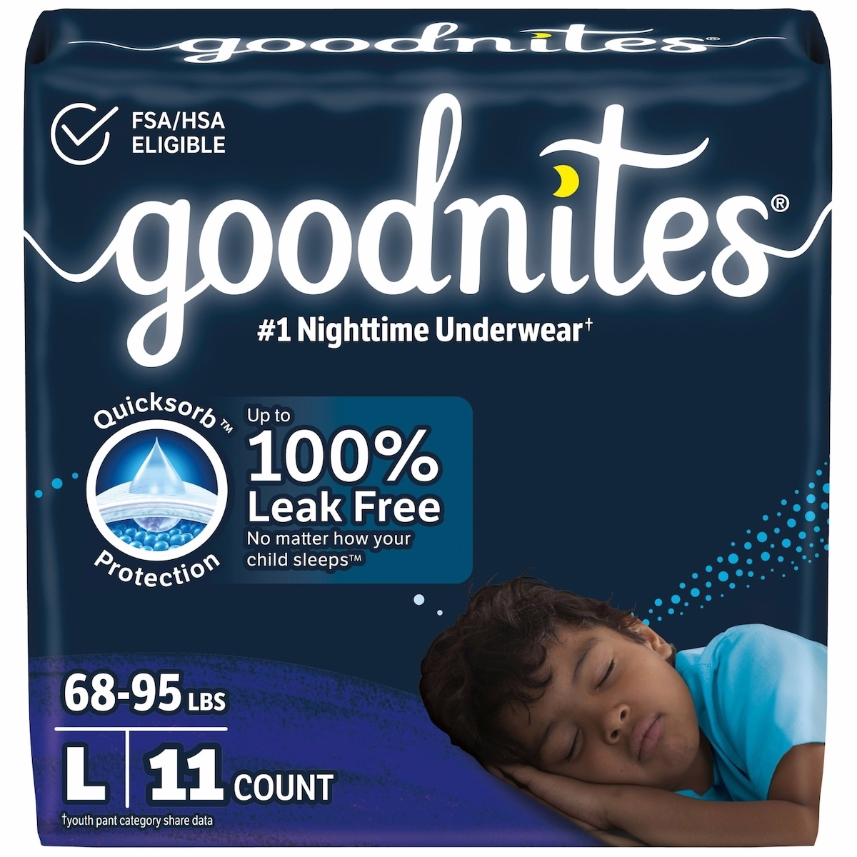 Boys' Nighttime Bedwetting Underwear, Size Large (68-95 lbs)