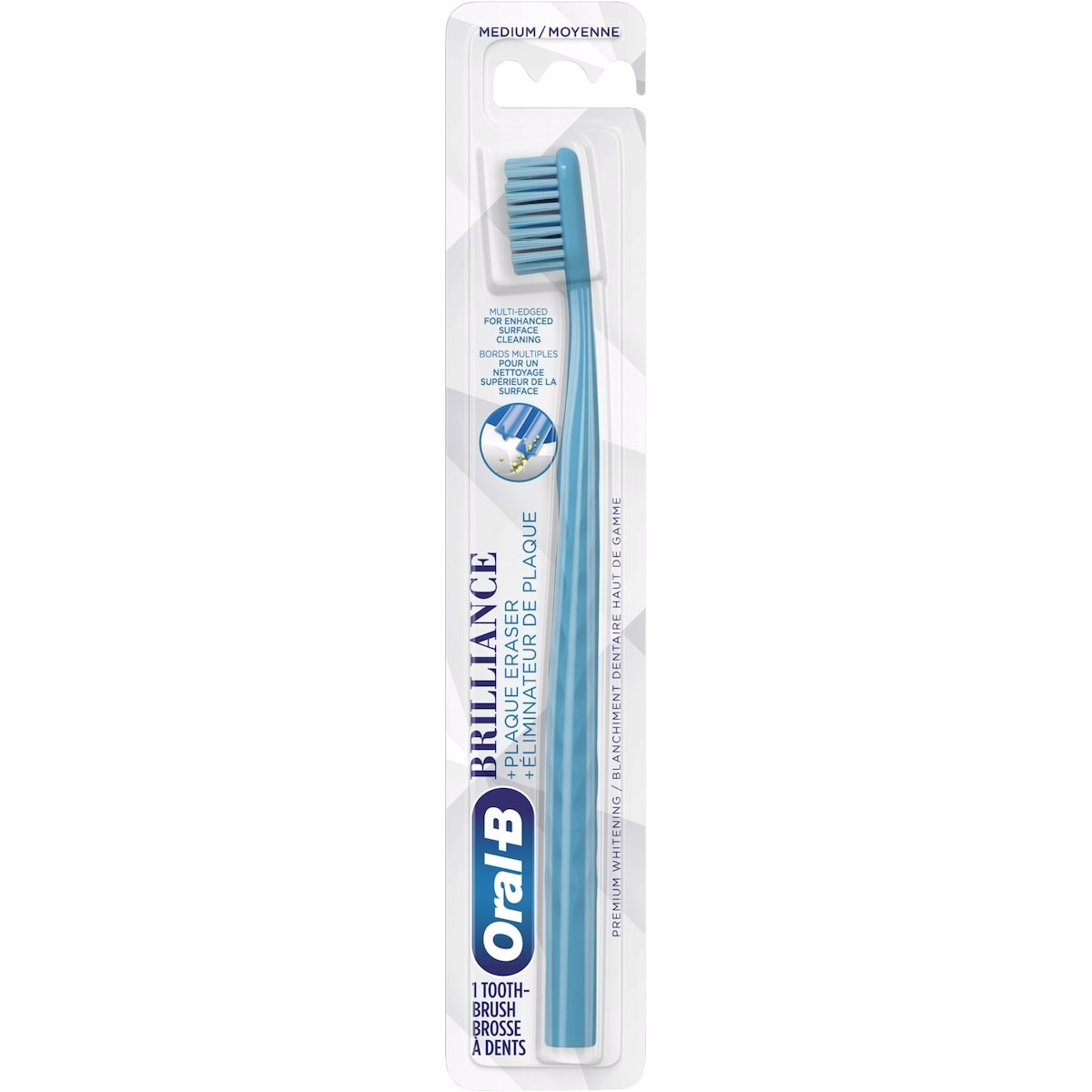 Brilliance Premium Whitening Toothbrush with Plaque Eraser, Medium, Sky Blue, 1 Count