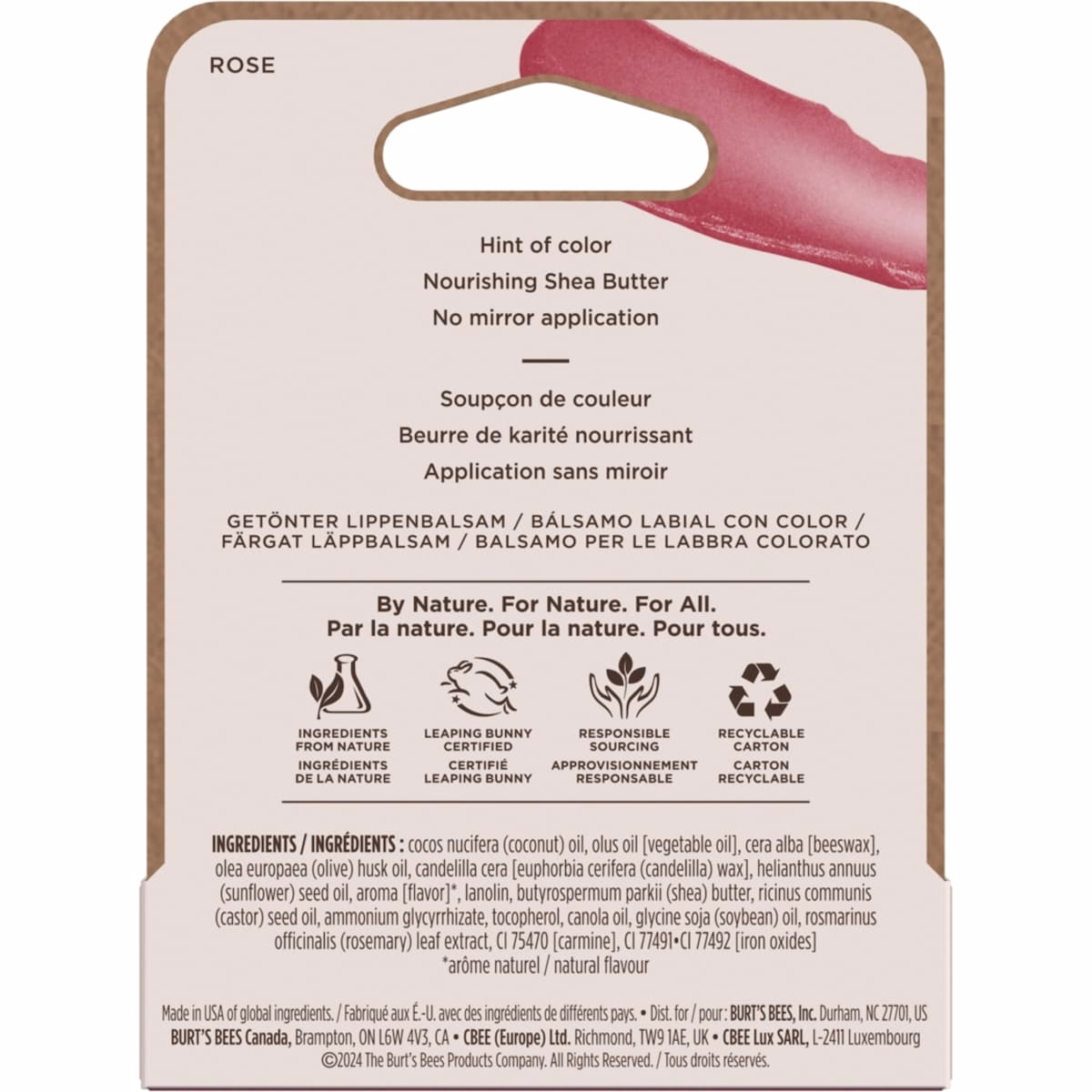Burt's Bees 100% Natural Origin Moisturizing Tinted Lip Balm, Rose with Shea Butter