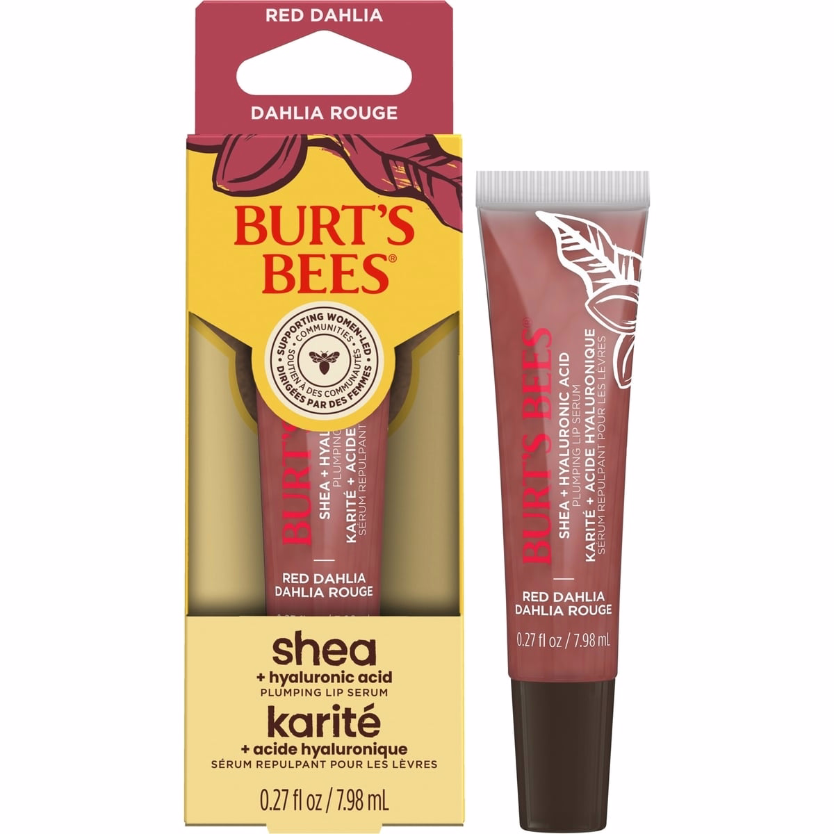 Burt's Bees 唇部精華液 乳木果 + 透明質酸 紅色大麗花 豐盈唇部護理，自然來源護唇，1 支管