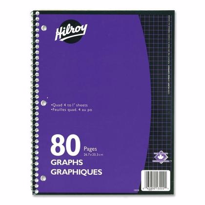 Cahier De Notes Recycle Hilroy a Reliure Spirale Perfore De 3 Trous, Couleurs Variees, Papier Blanc, 10 1/2 Pox 8 Po, Quadrille