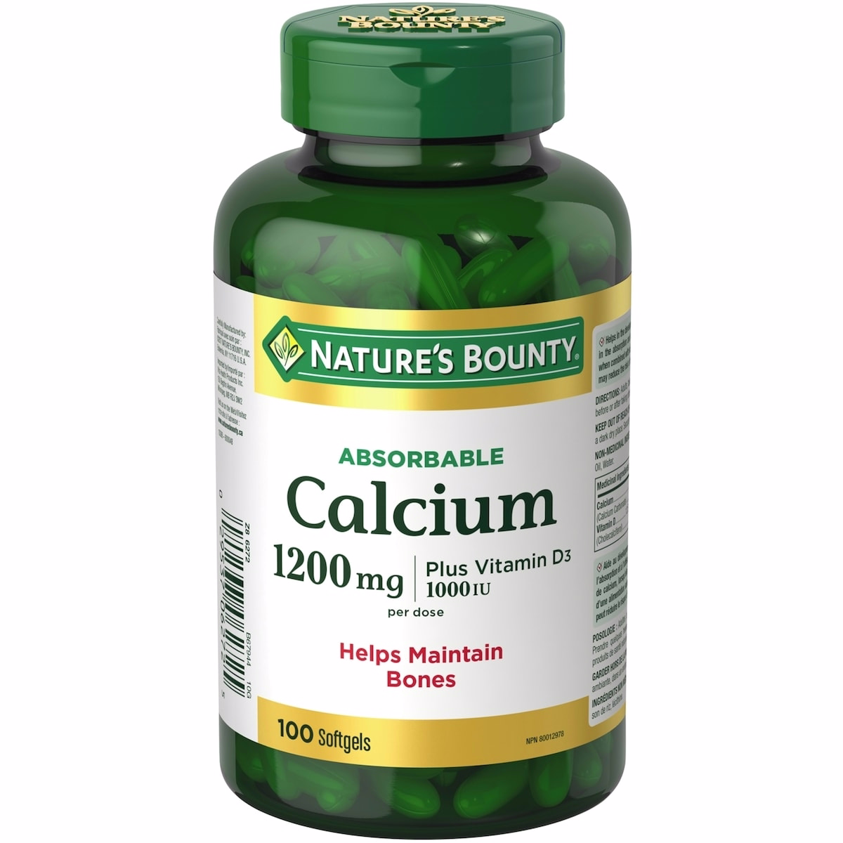 Calcium Pills plus Vitamin D3 Supplement, Helps maintain bones, 1200mg