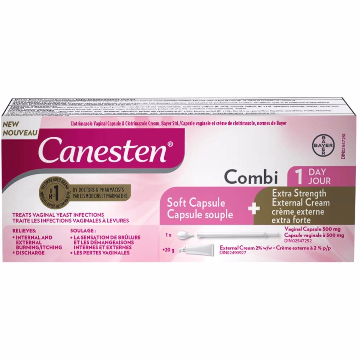 Canesten® Combi 1日陰道軟膠囊與外用霜，一次療程