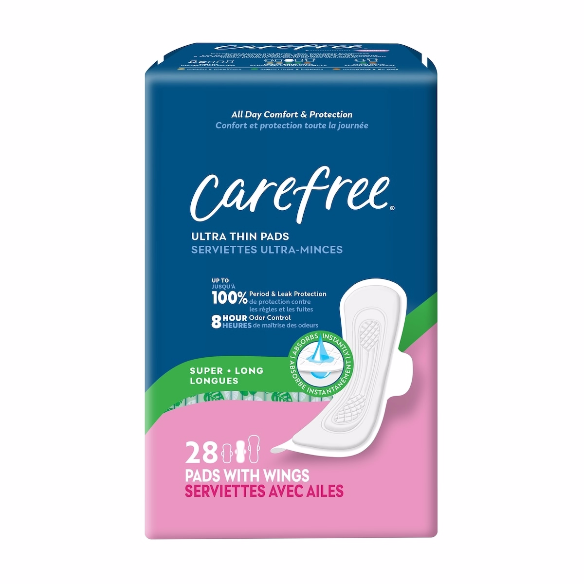 CAREFREE® 超薄衛生棉，超長型附翼，28 片