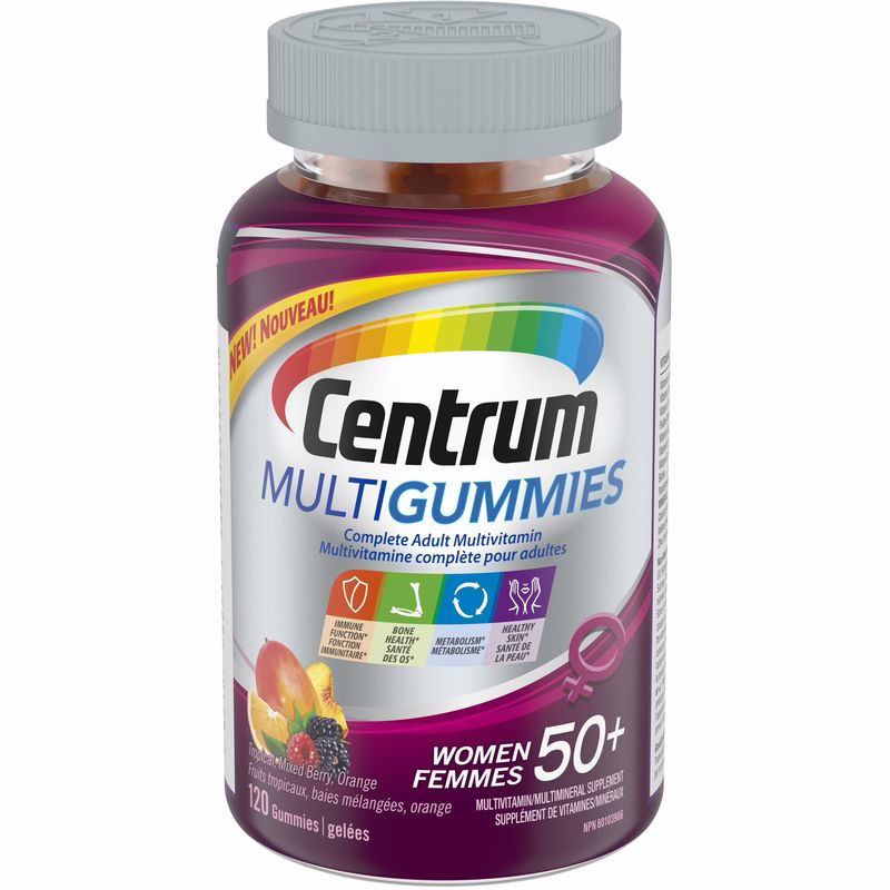 Centrum Centrum MultiGummies Women 50+ Multivitamin and Multimineral Supplement, Tropical, Mixed Berry, and Orange Flavours, 120 Count 120.0 Count